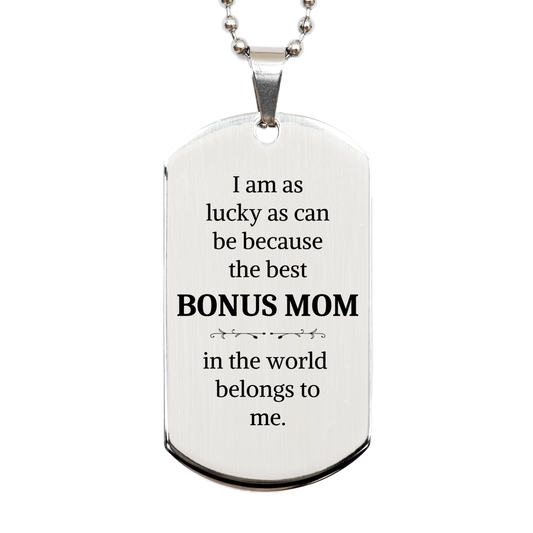 Bonus Mom Silver Dog Tag - The Best Bonus Mom Belongs to Me - Special Gift for Mothers Day, Birthday, Christmas, and More