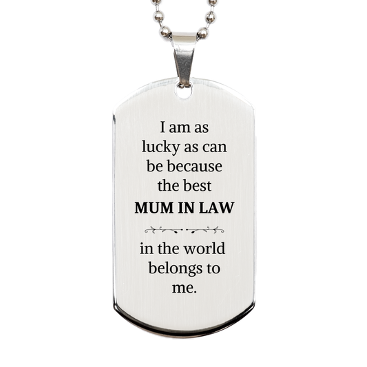 Engraved Silver Dog Tag Mum In Law Best in the World Belongs to Me Birthday Gift Idea for Military Mom