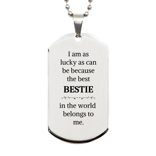 bestie silver dog tag engraved inspirational gift for special occasions unique bestie jewelry to celebrate friendship and confidence