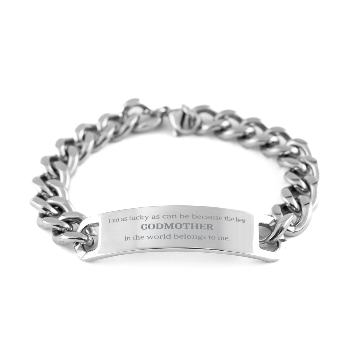 Stainless Steel Godmother Bracelet - The Best Godmother Belongs to Me - Engraved Cuban Chain Jewelry for Mothers Day, Birthday, Christmas and Special Occasions