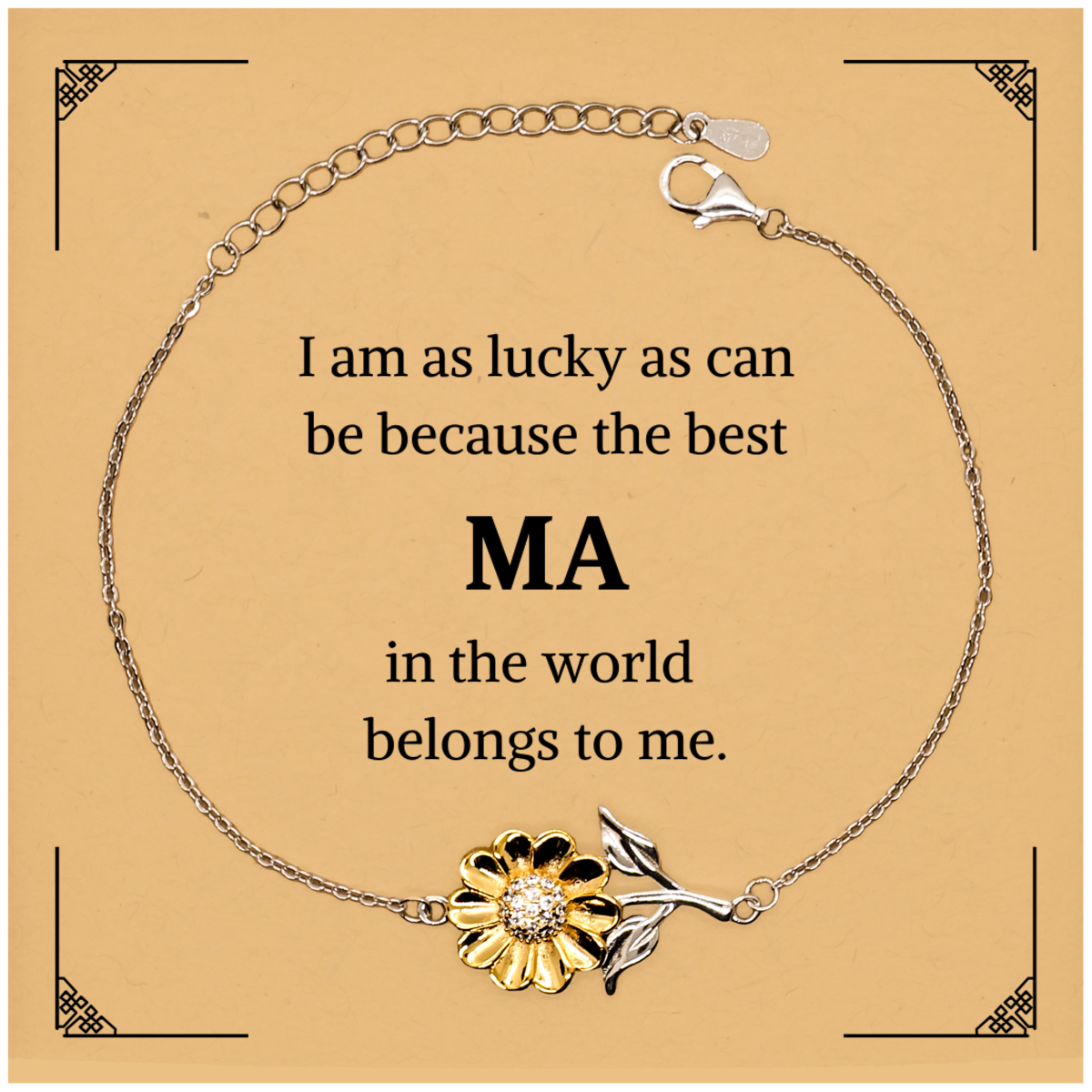 Sunflower Bracelet for Ma - Engraved Bracelet for Mothers Day, Birthday, Christmas - Unique Jewelry for the Best Ma in the World