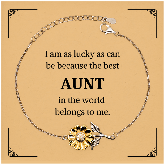 Engraved Sunflower Bracelet Aunt - Best Aunt in the World Belongs to Me - Birthday Gift for Auntie, Unique Sunflower Jewelry for Her, Inspirational Aunt Gift Idea