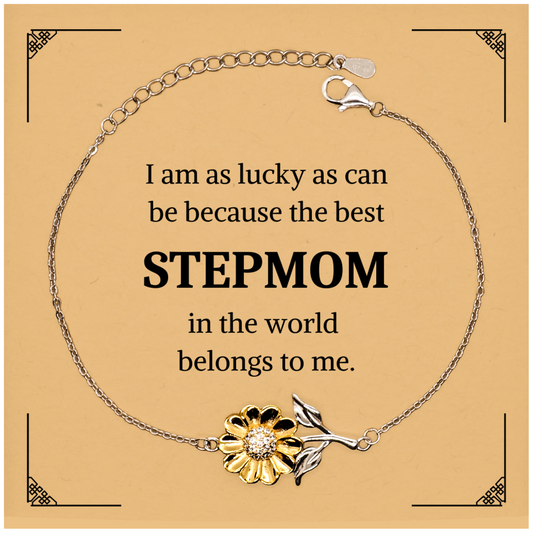 Sunflower Bracelet for Stepmom - Best Stepmom in the World - Engraved Gift for Birthday, Christmas, Graduation - Unique Confidence and Inspirational Jewelry for Step Mothers