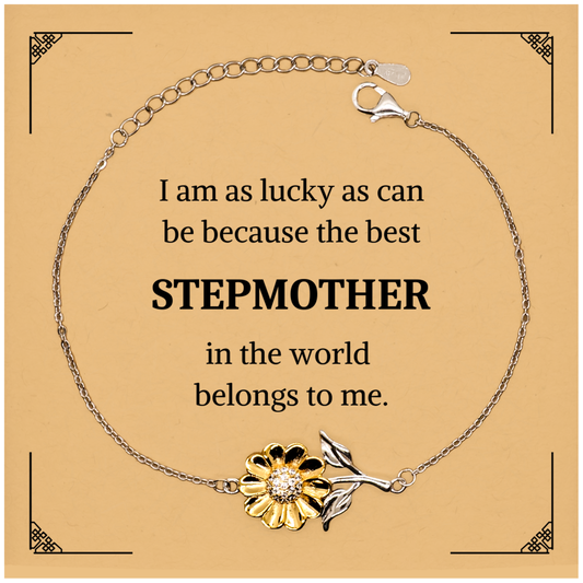 Stepmother Sunflower Bracelet, Best Stepmother Belongs to Me, Engraved Gift for Birthday Christmas Holidays, Unique Confidence Inspirational Jewelry for Stepmother