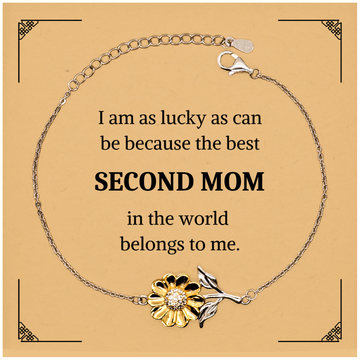 Sunflower Bracelet - Second Mom Gift I am Lucky Engraved Birthday Christmas Hopeful and Inspirational Jewelry