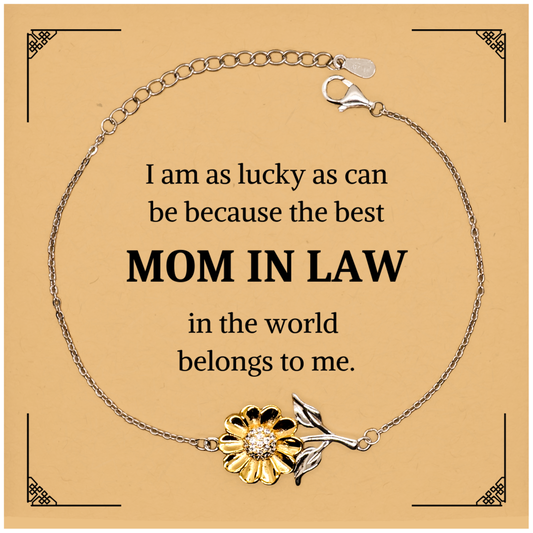 Sunflower Bracelet Mom In Law Gift I am Lucky Mom In Law Engraved Birthday Christmas Jewelry for Mother In Law