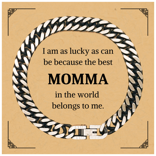 Momma Cuban Link Chain Bracelet - The Best Momma Belongs to Me - Engraved Gift for Mothers Birthday, Christmas, and Graduation - Unique, Inspirational and Perfect Jewelry for Momma