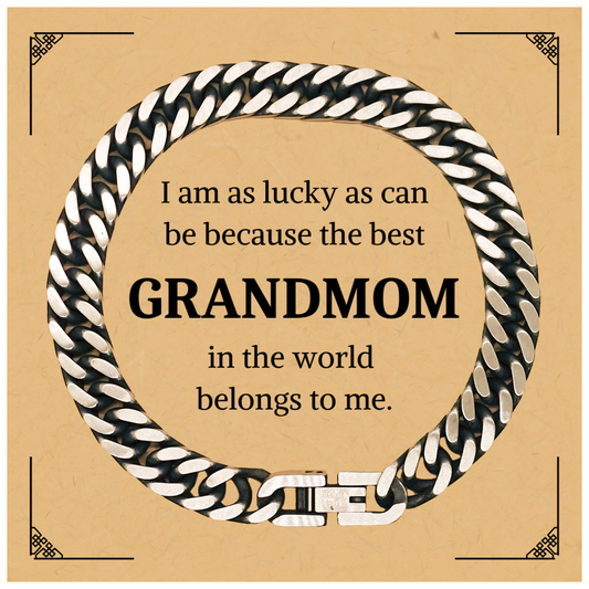 Grandmom Cuban Link Chain Bracelet - The Best Grandmom in the World Belongs to Me - Unique Gift for Grandmom on Mothers Day, Christmas, and Birthday