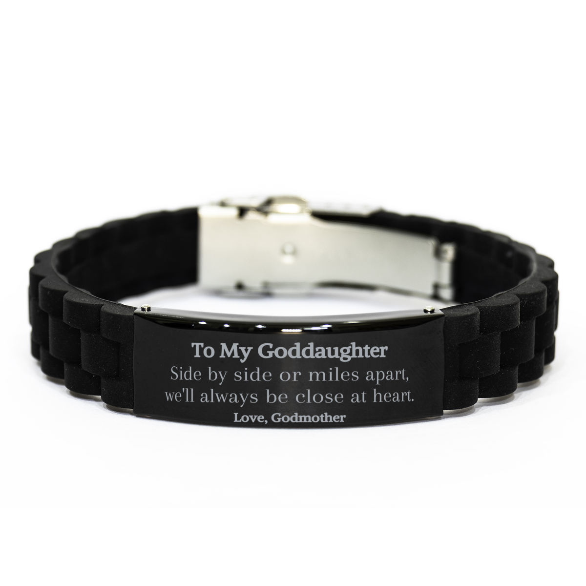 Black Glidelock Clasp Bracelet Goddaughter Gift Always Close at Heart Love Engraved Jewelry Birthday Christmas Holidays