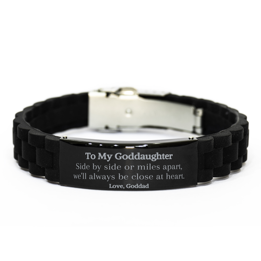 Goddaughter Black Glidelock Clasp Bracelet - Side by side or miles apart, always close at heart - Engraved Love Gift for Birthday, Christmas, Graduation, Holidays