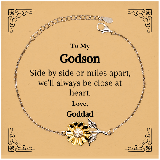 Godson Sunflower Bracelet Side by Side or Miles Apart, Always Close at Heart Gift