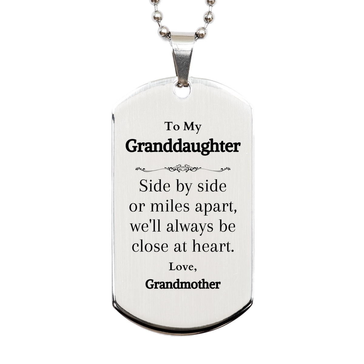 Granddaughter Silver Dog Tag - Engraved Love from Grandmother - Meaningful Gift for Birthday, Christmas, Graduation - Close at Heart Always