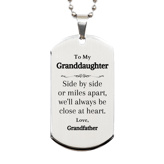 granddaughter silver dog tag engraved gift from grandfather for christmas side by side or miles apart always close at heart unique and inspirational keepsake for her birthday or graduation