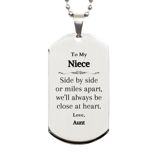 Silver Dog Tag Niece Gift Side by Side at Heart Engraved Inspirational Love Aunt Birthday Christmas Jewelry for Niece