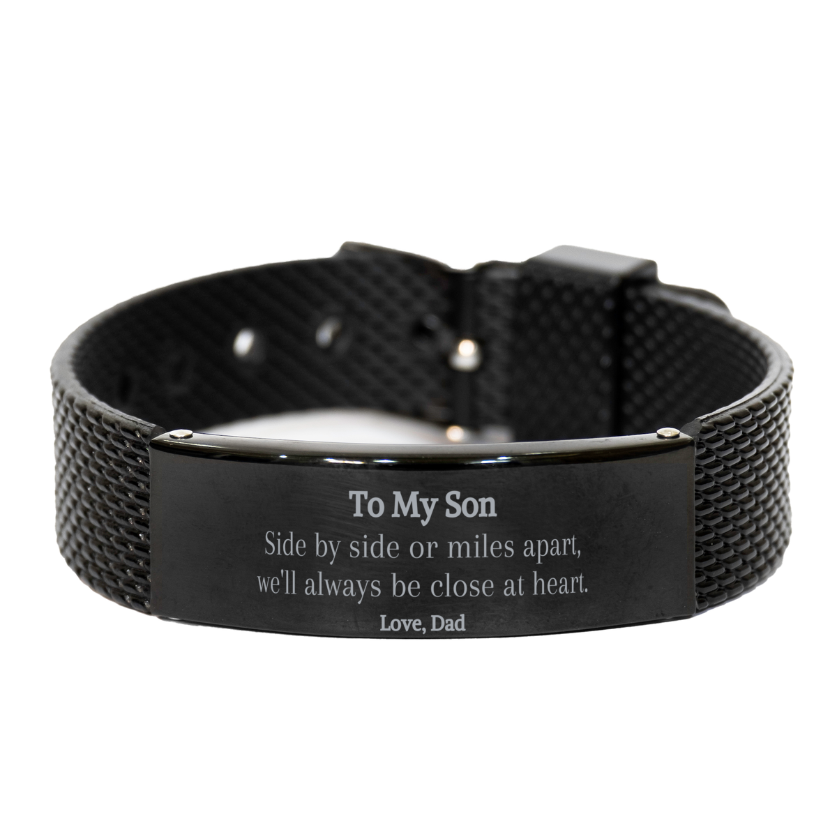 Pulsera de malla de tiburón negro: hijo, lado a lado, siempre cerca, amor de papá, regalo de Navidad perfecto para hijo, hijo inspirador, amor de papá