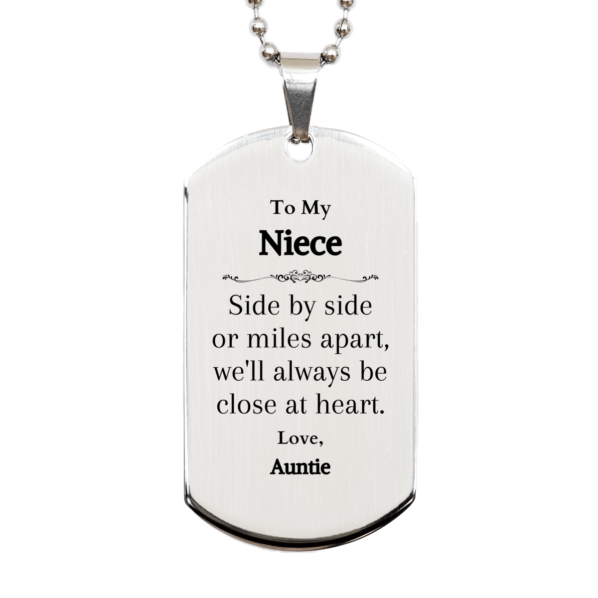 Engraved Silver Dog Tag Niece Gift Side by Side Heartfelt Message Birthday Christmas Graduation Easter Perfect Inspirational Confidence