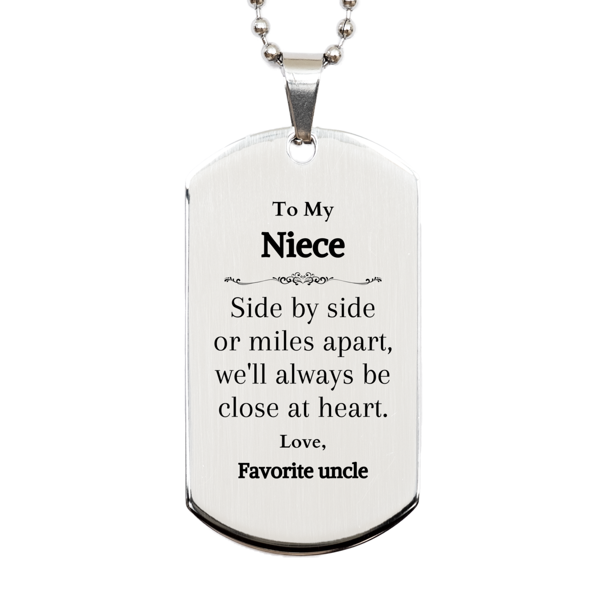 Silver Dog Tag Niece Gift - Engraved To My Niece, Perfect Birthday Christmas Graduation Veterans Day Dog Tag for Niece, Unique Niece Jewelry, Inspirational Gift for Niece