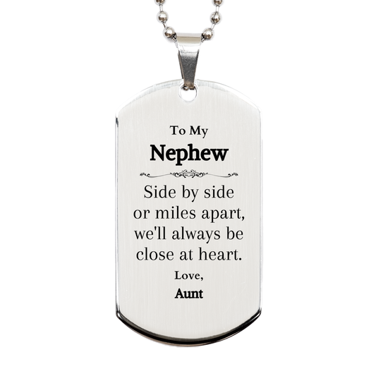 engraved silver dog tag nephew gift side by side always close heart love aunt perfect birthday christmas graduation occasions veterans day