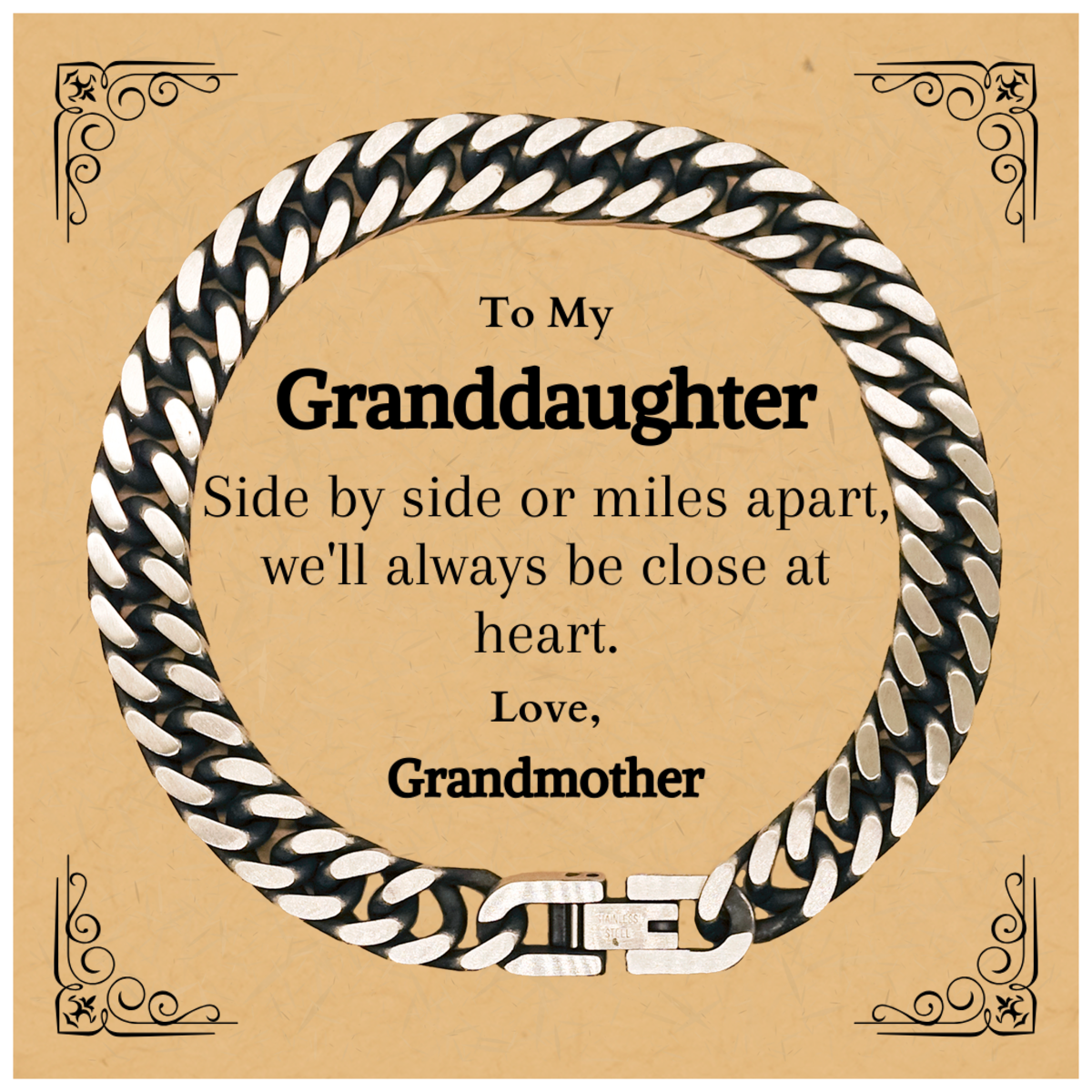 Granddaughter Cuban Link Chain Bracelet - Always Close at Heart Love, Grandmother. Perfect Gift for Birthday, Christmas, Graduation, and Easter