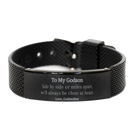 Pulsera de malla con tiburón negro de Godson: amor de madrina muy cercano, regalo de cumpleaños perfecto para él, recuerdo inspirador para graduación, Día de los Veteranos, Navidad y Pascua