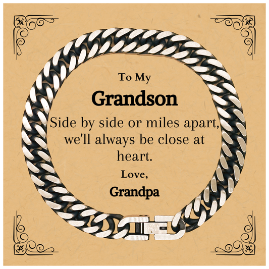 Grandson Cuban Link Chain Bracelet - Always Close at Heart. Love from Grandpa - Inspirational Gift for Birthday, Christmas, and Graduation