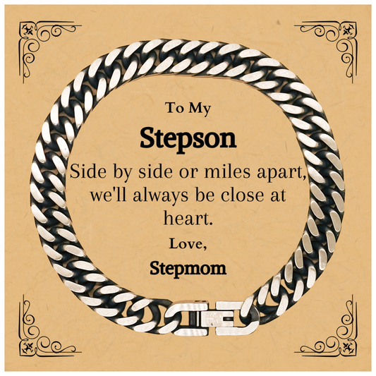 Stepson Engraved Cuban Link Chain Bracelet Close at Heart Love Stepmom Gift for Birthday Christmas