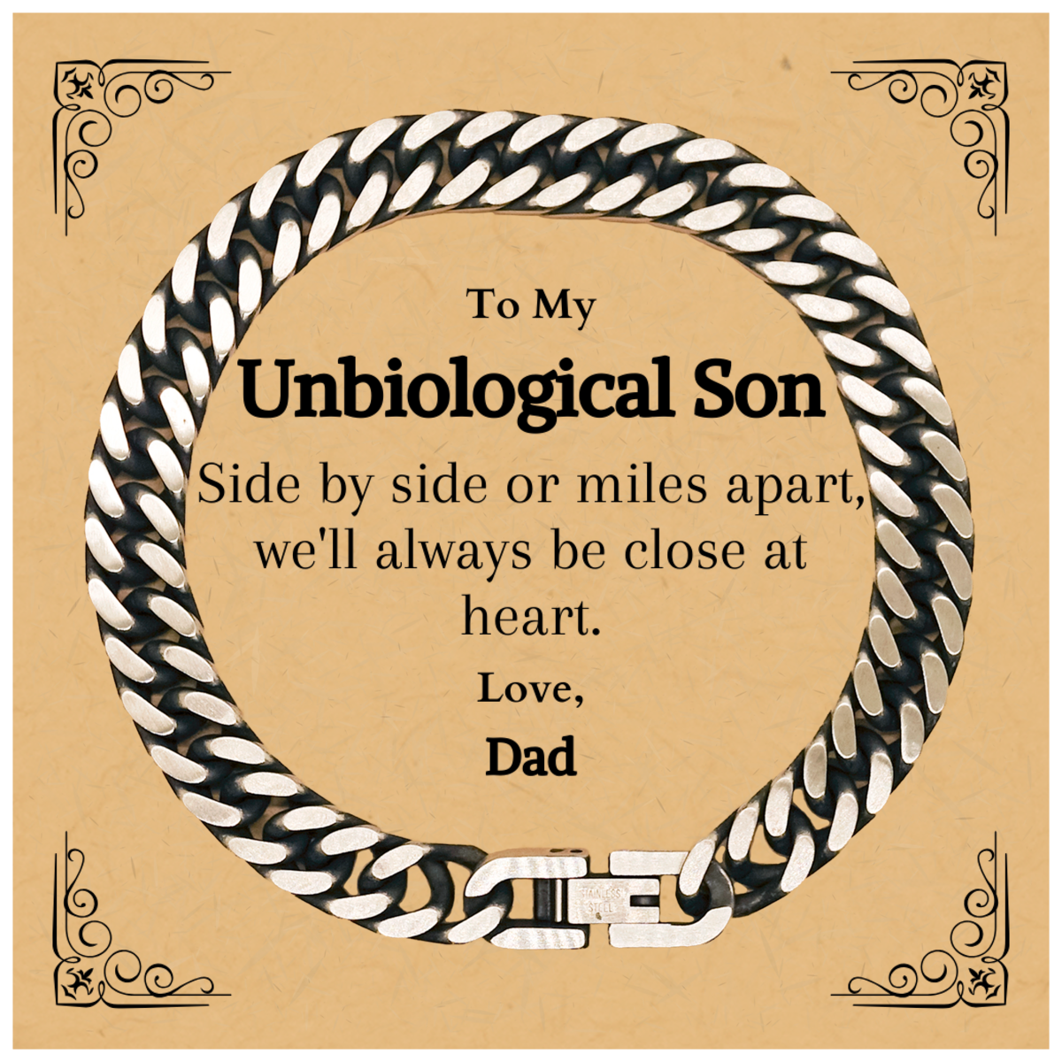 Unbiological Son Cuban Link Chain Bracelet Gift for Birthday and Christmas, Love Dad Inspirational Engraved Jewelry for Niche Son