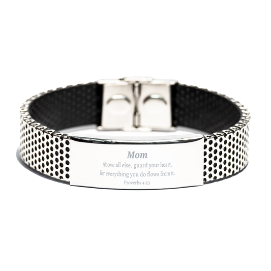 Mom Stainless Steel Bracelet - A Heartfelt Gift for Mothers Day, Christmas and Birthdays, Engraved with Proverbs 4:23