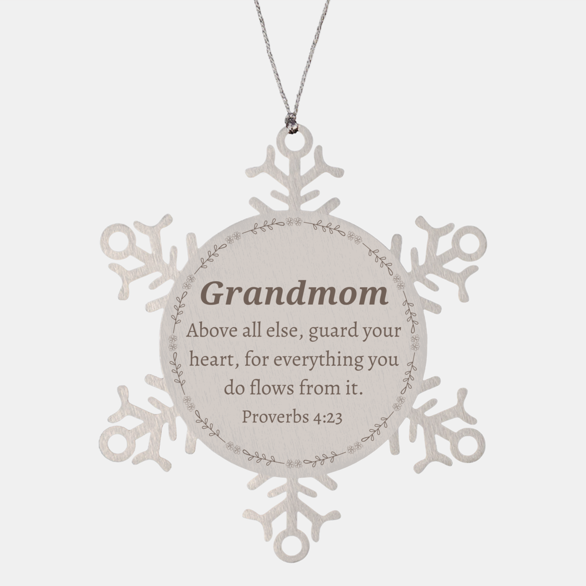 Grandmom Snowflake Ornament Engraved Inspirational Christmas Gift Heart