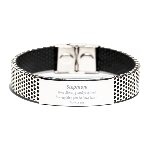 Stainless Steel Bracelet Stepmom Inspirational Engraved Gift for Mothers Day and Birthday Proverbs 4:23 Heartfelt Gesture of Love and Appreciation