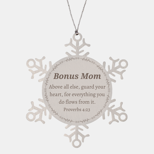 Snowflake Ornament Bonus Mom Engraved Heart Christmas Gift Inspirational Proverbs 4:23