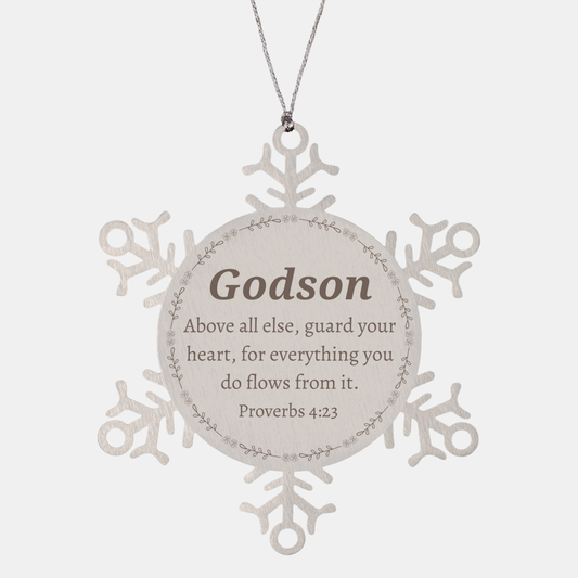 Snowflake Ornament Godson Inspired by Proverbs 4:23 for Christmas and Graduation Gifts - Engraved Christian Holiday Decor with Heartfelt Message of Hope and Confidence