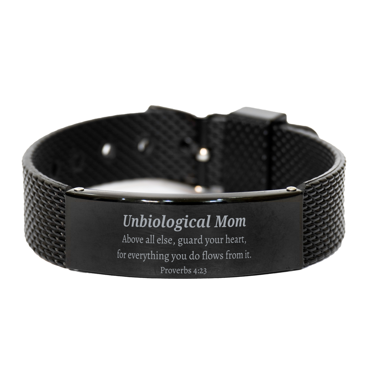 Black Shark Mesh Bracelet Unbiological Mom Guard Your Heart Inspirational Gift for Mothers Day, Birthday, and Christmas