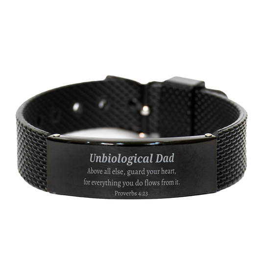 Unique Black Shark Mesh Bracelet Unbiological Dad Proverbs 4:23 Inspirational Gift for Birthday and Christmas