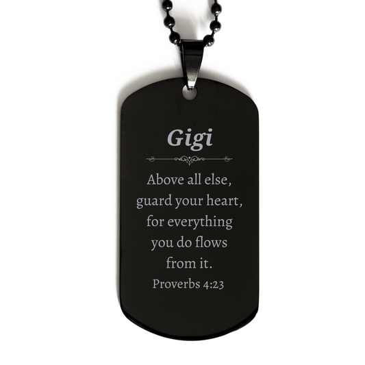 Collar con placa de identificación negra Gigi que inspira a proteger el corazón para los fanáticos de Gigi. Regalo de graduación