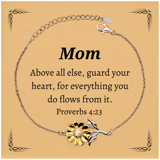 Sunflower Bracelet for Mom - Guard Your Heart with Inspirational Proverbs 4:23 Jewelry for Mothers Day, Birthday, Christmas, and Holidays