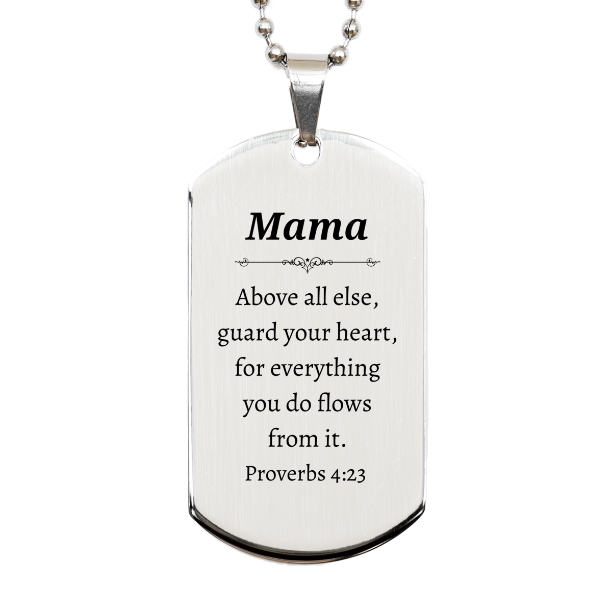 Collar grabado con placa de identificación de plata para mamá con el versículo inspirador Proverbios 4:23 como regalo para el Día de la Madre