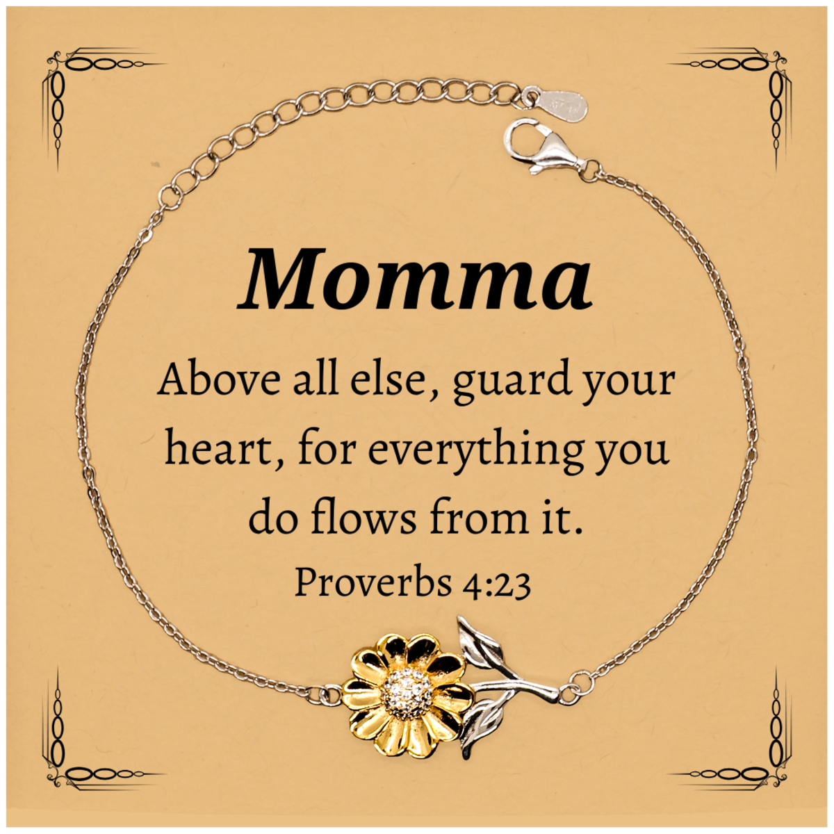 Momma Sunflower Bracelet - Guard Your Heart, Engraved Inspirational Gift for Mothers Day, Birthday, and Christmas, Momma Unique Jewelry for Confidence and Hope