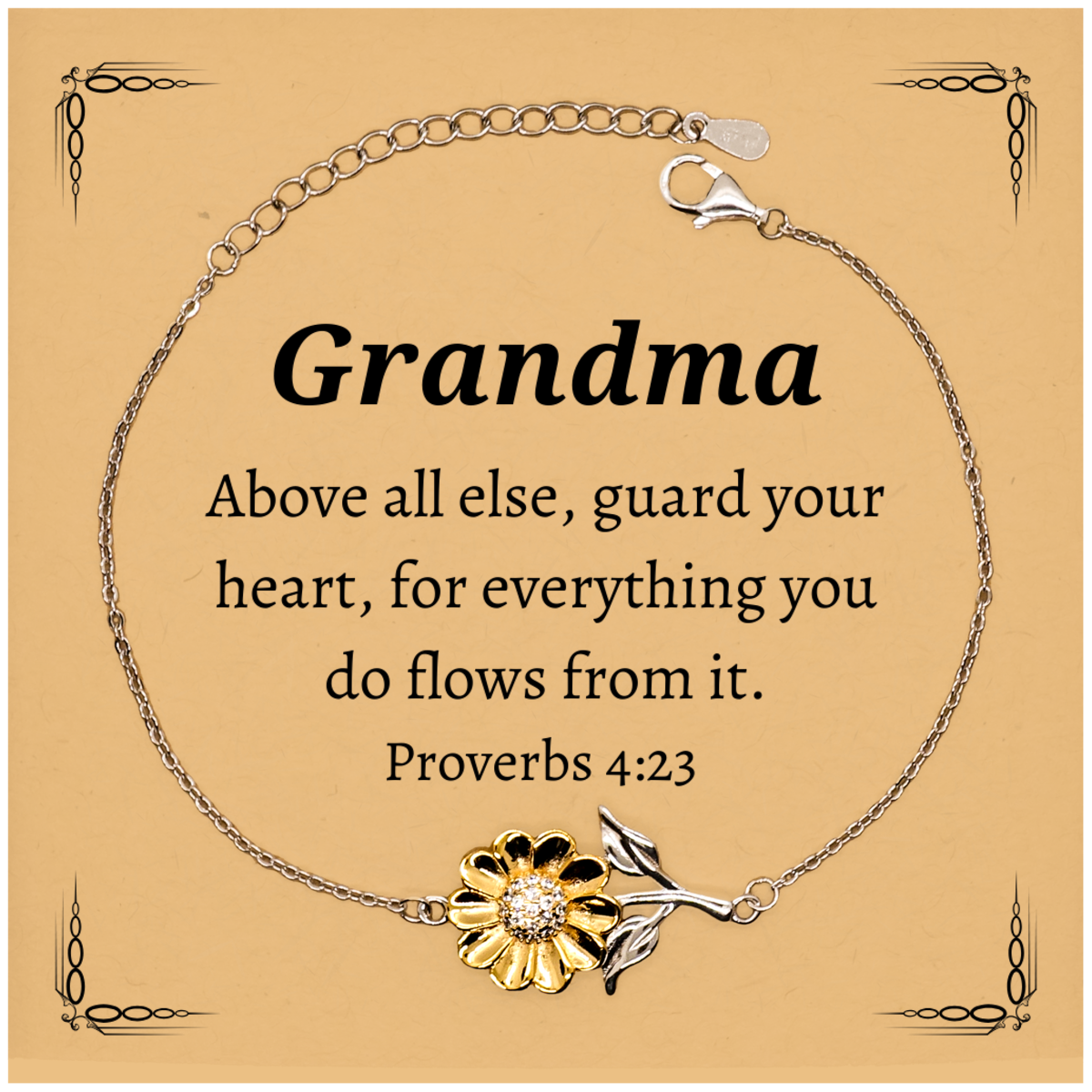 Grandma Sunflower Bracelet Engraved  Proverbs 4:23 Inspirational Gift for Mothers Day, Birthday, Christmas, and Easter