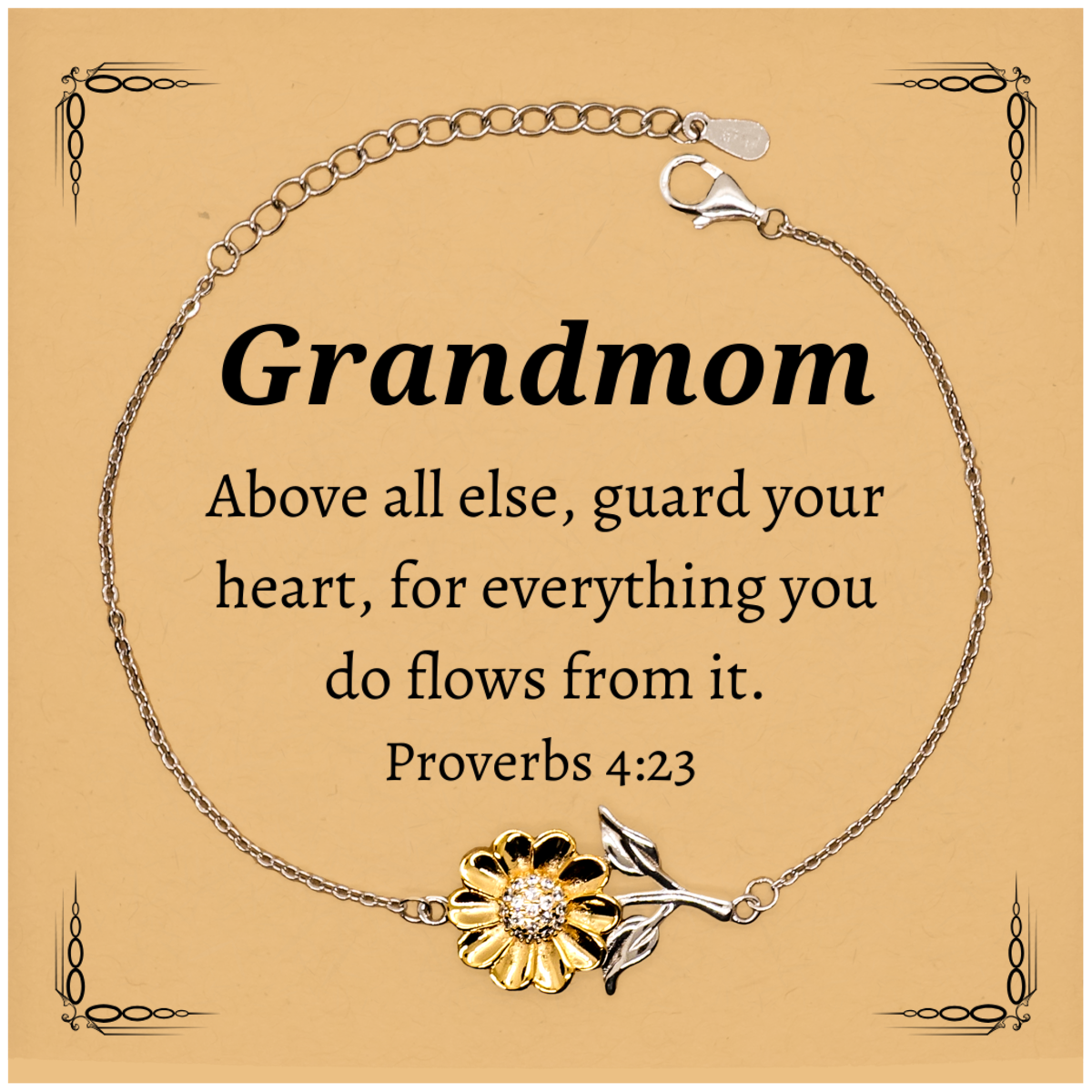 Grandmom Sunflower Bracelet Guard Your Heart Proverbs 4:23 Inspirational Gift for Birthday, Christmas, Easter, and more