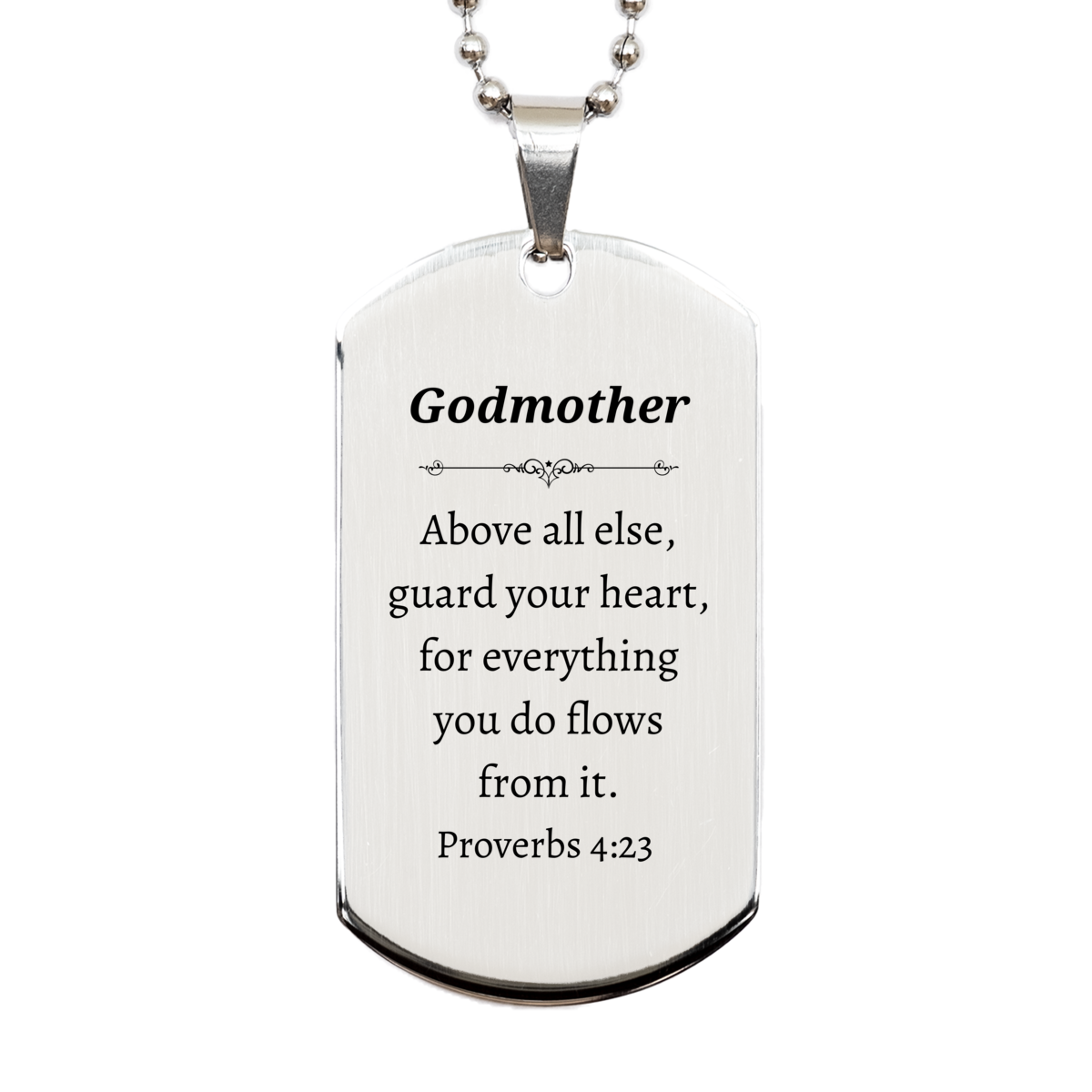 Godmother Engraved Silver Dog Tag - Guard Your Heart Inspirational Necklace Perfect Gift for Birthday, Christmas, or Graduation