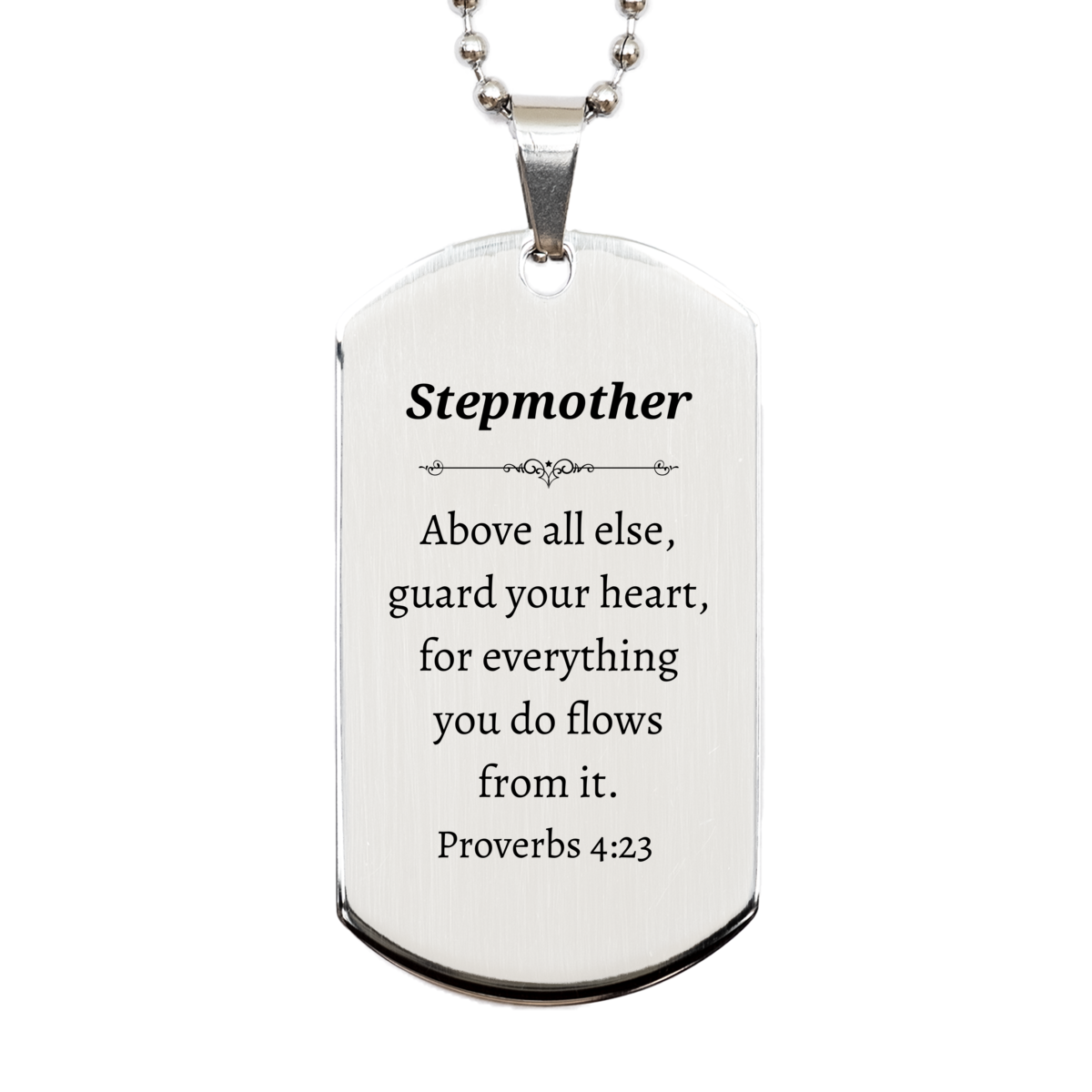 Stepmother Engraved Silver Dog Tag - Guard Your Heart Inspirational Necklace for Stepmom Birthday Gift