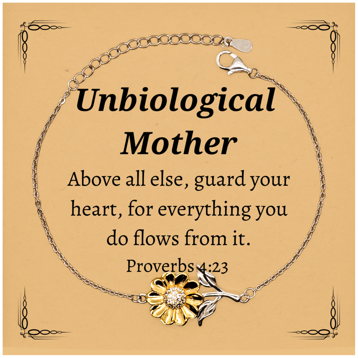 Unbiological Mother Sunflower Bracelet - Guard Your Heart with Inspirational Engraved Jewelry for Mothers Day, Birthday, Christmas, and Graduation Gifts