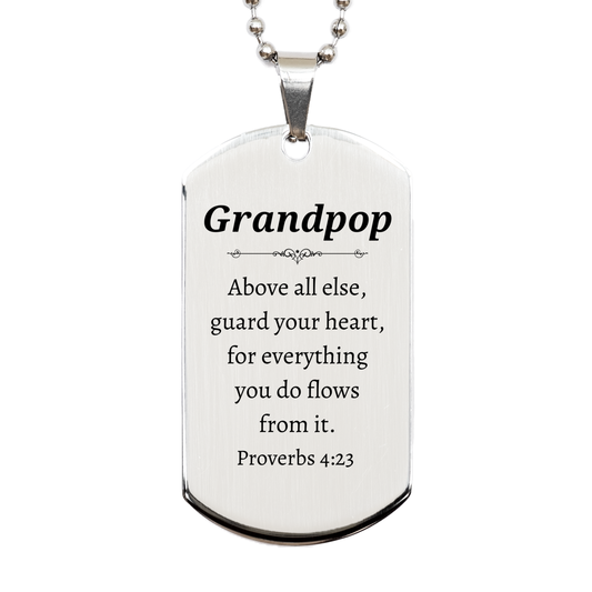 grandpop silver dog tag engraved with guard your heart proverbs 4 23 perfect gift for birthday christmas veterans day unique jewelry for grandpop who values faith love and inspiration