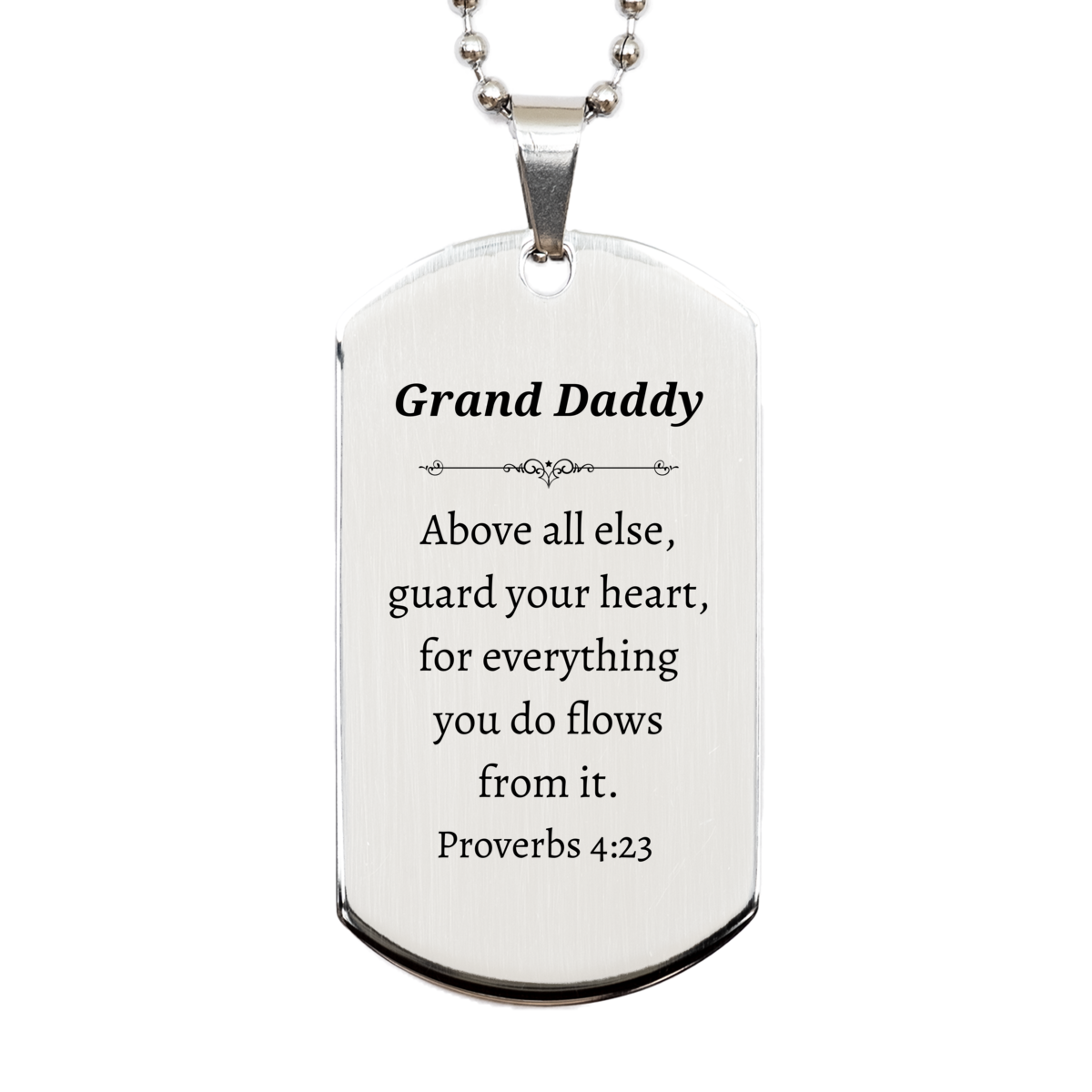 Grand Daddy Engraved Silver Dog Tag - Guard Your Heart Inspirational Gift for Veterans Day and Graduation