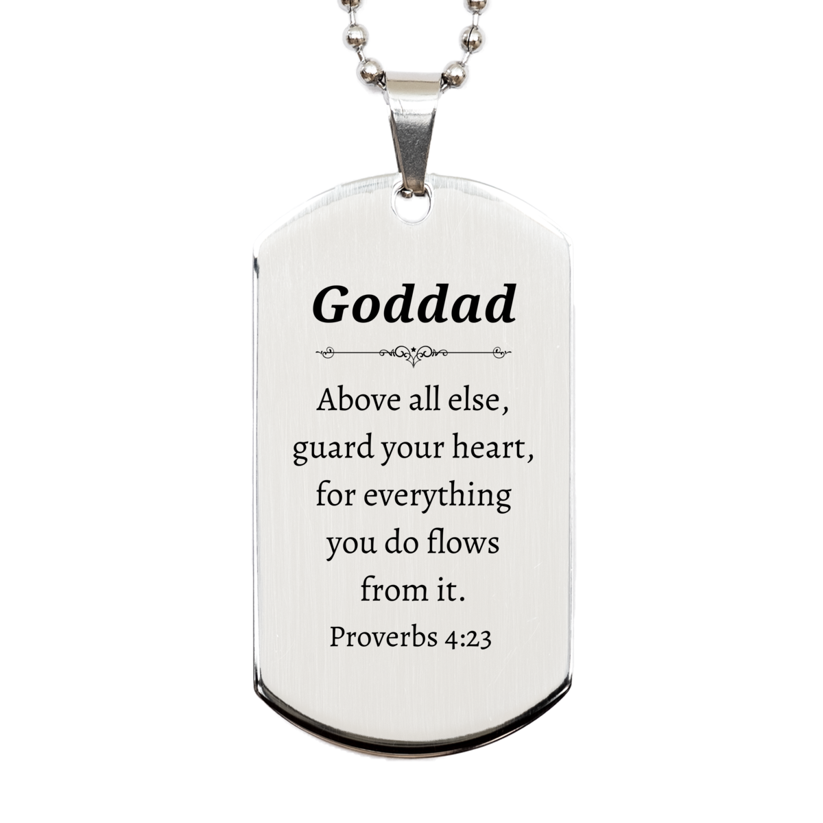 Guard Your Heart Silver Dog Tag Goddad Birthday Gift Engraved Proverbs 4:23