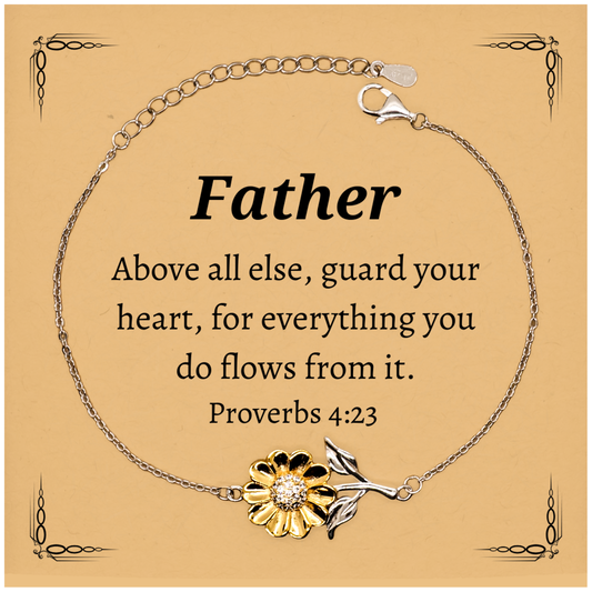 Father Sunflower Bracelet Engraved with Inspirational Proverbs 4:23 Gift for Dad on Birthday or Christmas