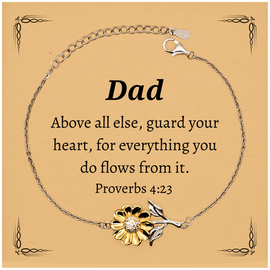 Sunflower Bracelet Dad Inspirational Gift Guard Your Heart Proverbs 4:23 Confidence Christmas Birthday