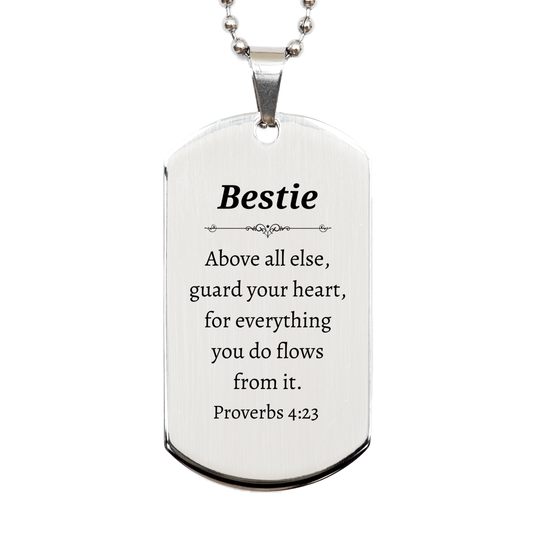 guard your heart bestie dog tag inspirational proverbs 4 23 gift for best friend birthday christmas graduation engraved silver pendant necklace for bestie