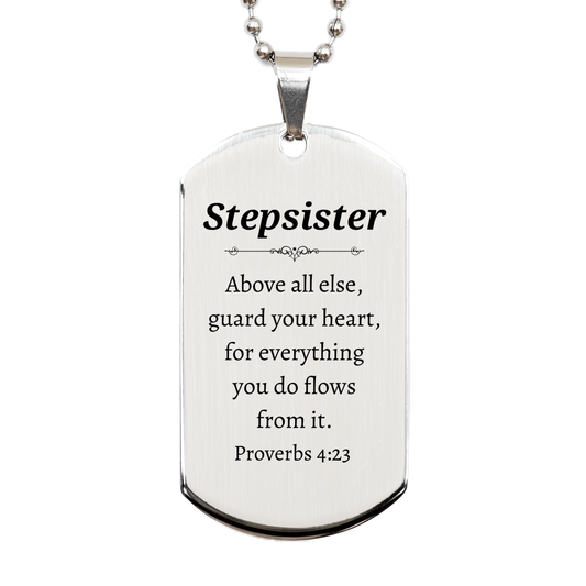 stepsister engraved silver dog tag guard your heart inspirational gift for birthday graduation christmas and more